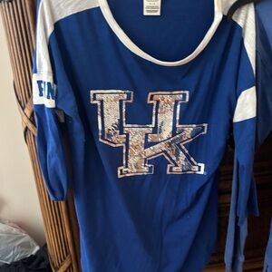 PINK Victoria's Secret Blue and White Sequin Logo Top